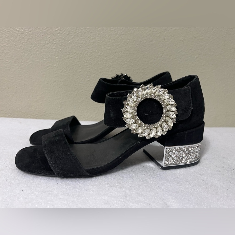 Jeffrey Campbell Black Suede Heels with Crystal Buckle